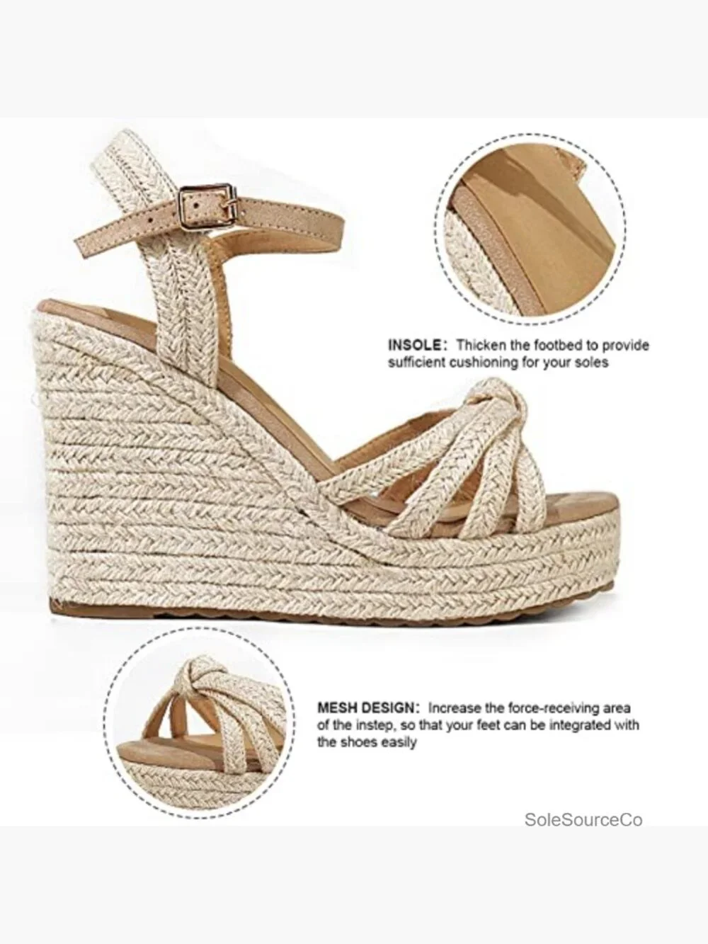 Braided Espadrille Wedge Platform Sandals Ankle Strap Open Toe Summer